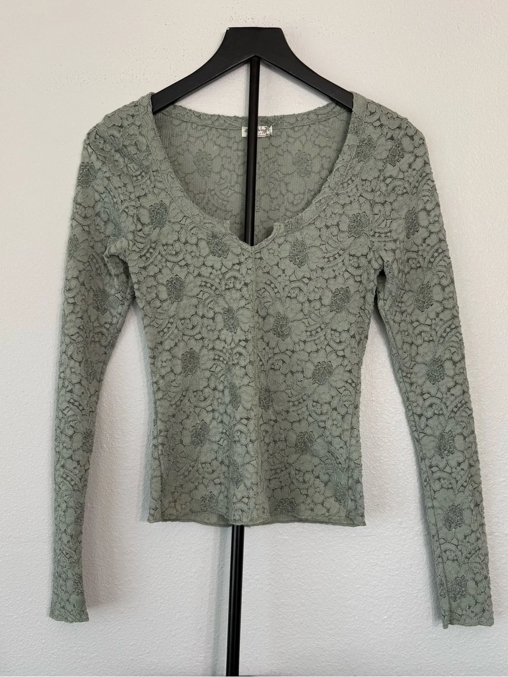Free People Cloud Ride Notch Long Sleeve Ribbed Top Fitted Women Size XS